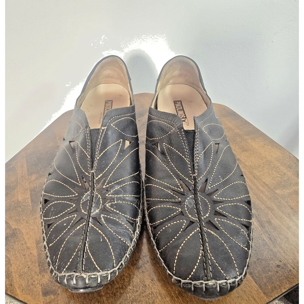 Pikolinos EUC Women's Black Leather Cut Out JEREZ Slipper Loafer EU 40 US 9-9.5
